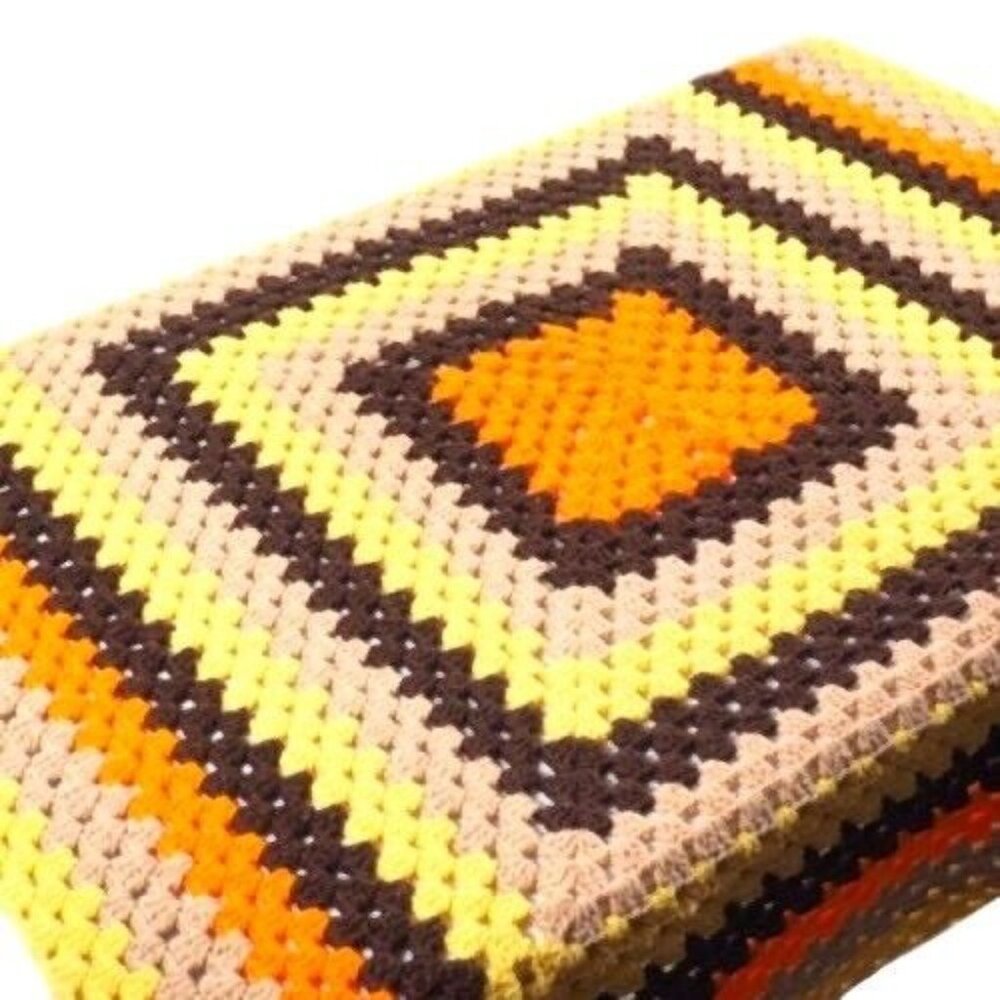 Crochet Afghan Multi Color Blanket Throw Handmade Vintage 40" x 40"